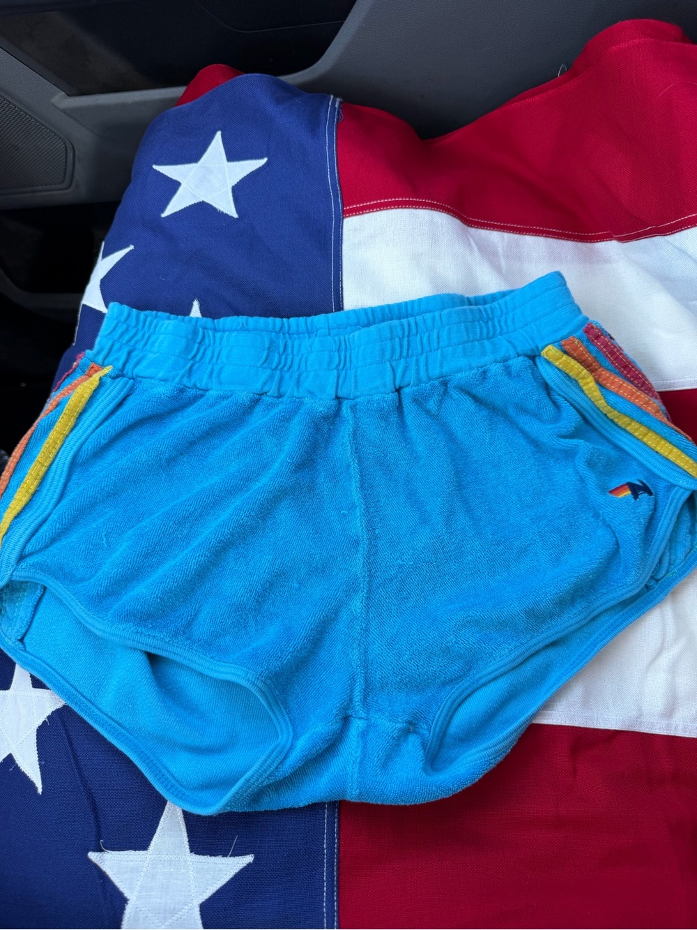 Aviator Nation Rainbow Logo Blue Terry Knit Boy Shorts Size S